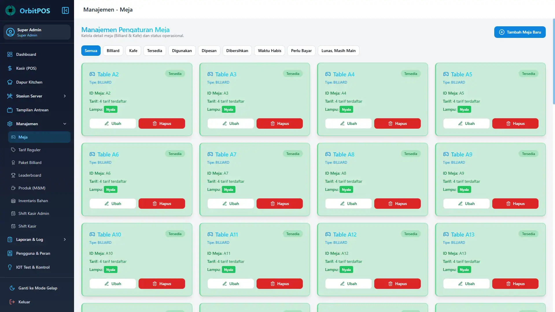 Table Management Interface